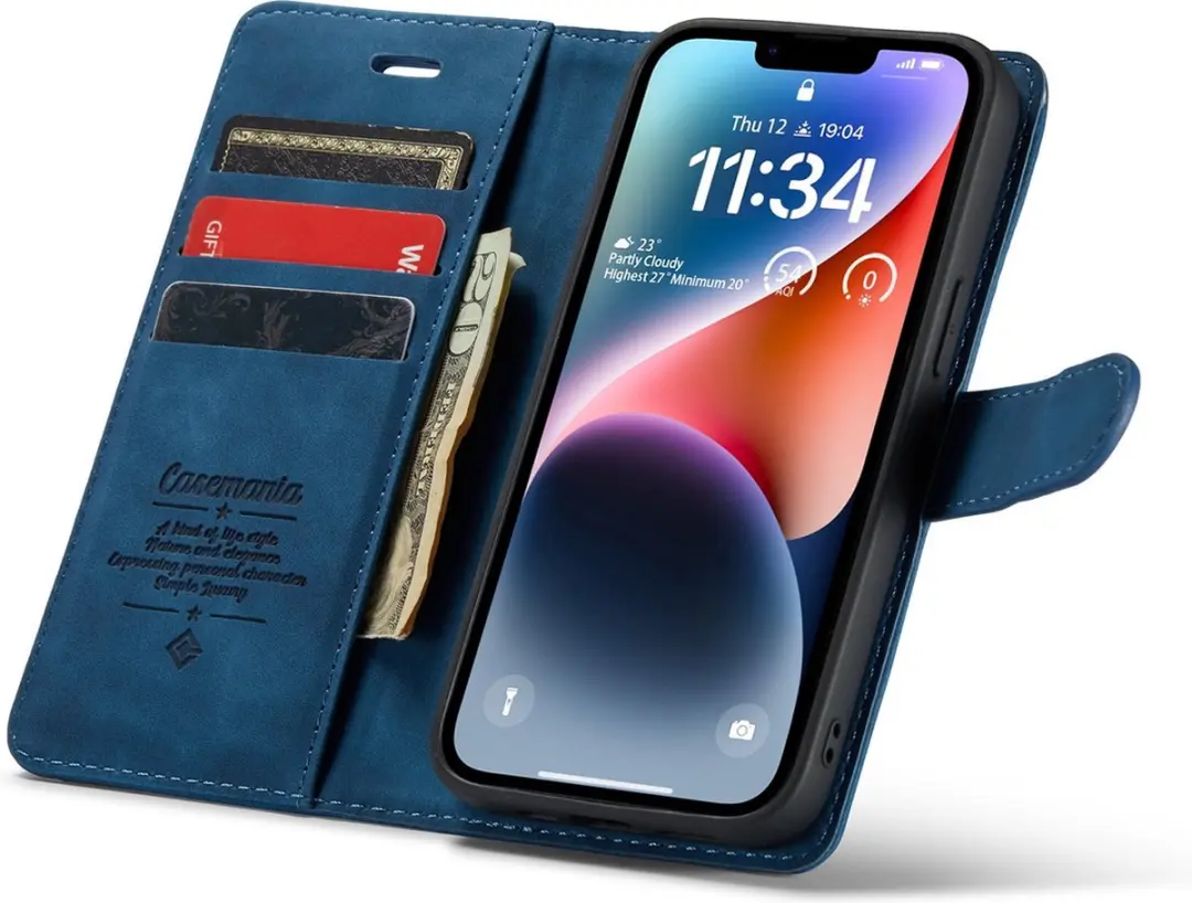 Caseme iPhone 14 Plus Bookcase Hoesje - Donkerblauw Kunstleer - 4 Pasjes