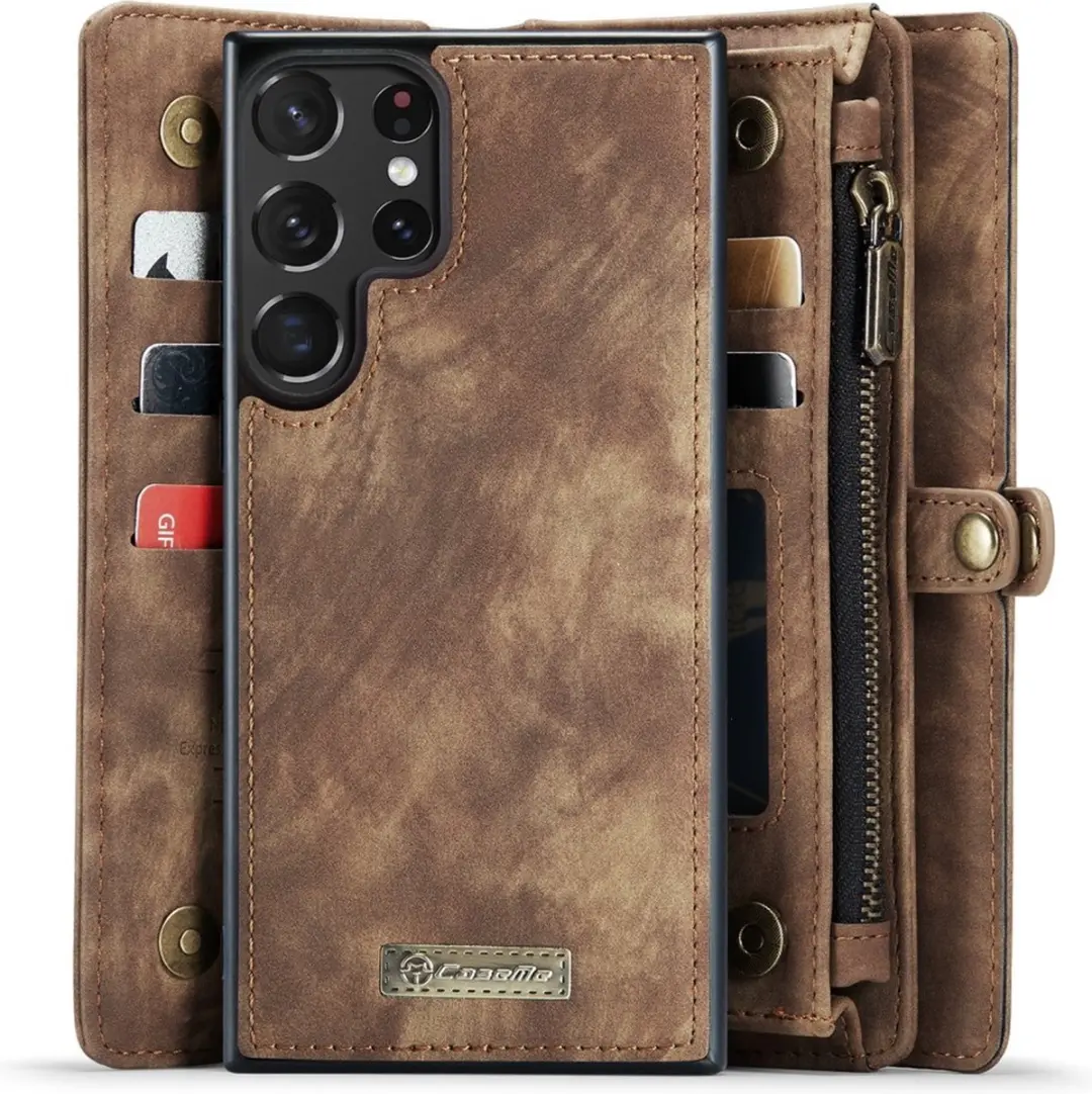 Caseme 008 Hoesje Samsung Galaxy S23 Ultra - 2-in-1 Book Case - 8 Pasjes - Bruin