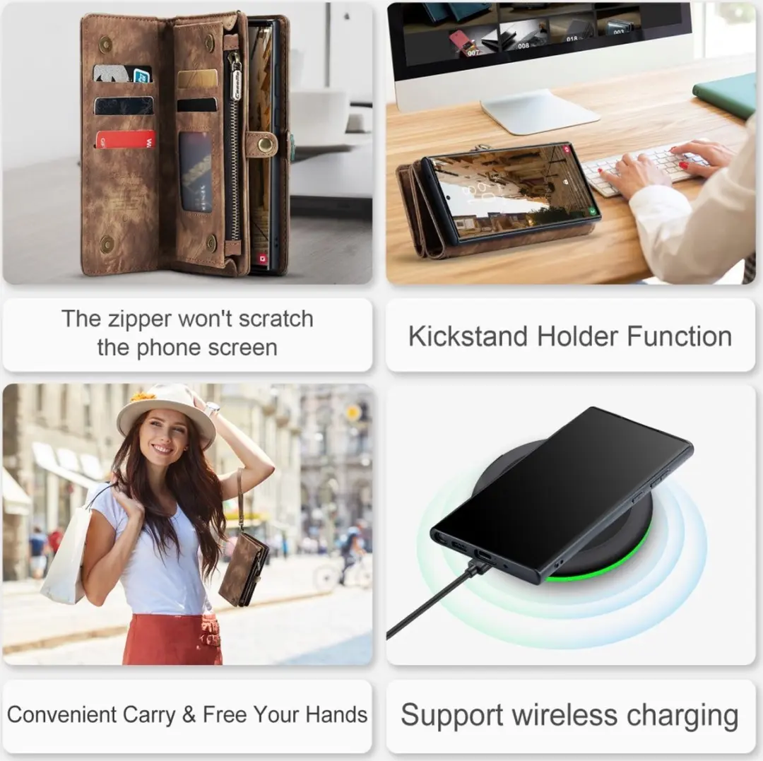Caseme 008 Hoesje Samsung Galaxy S23 Ultra - 2-in-1 Book Case - 8 Pasjes - Bruin