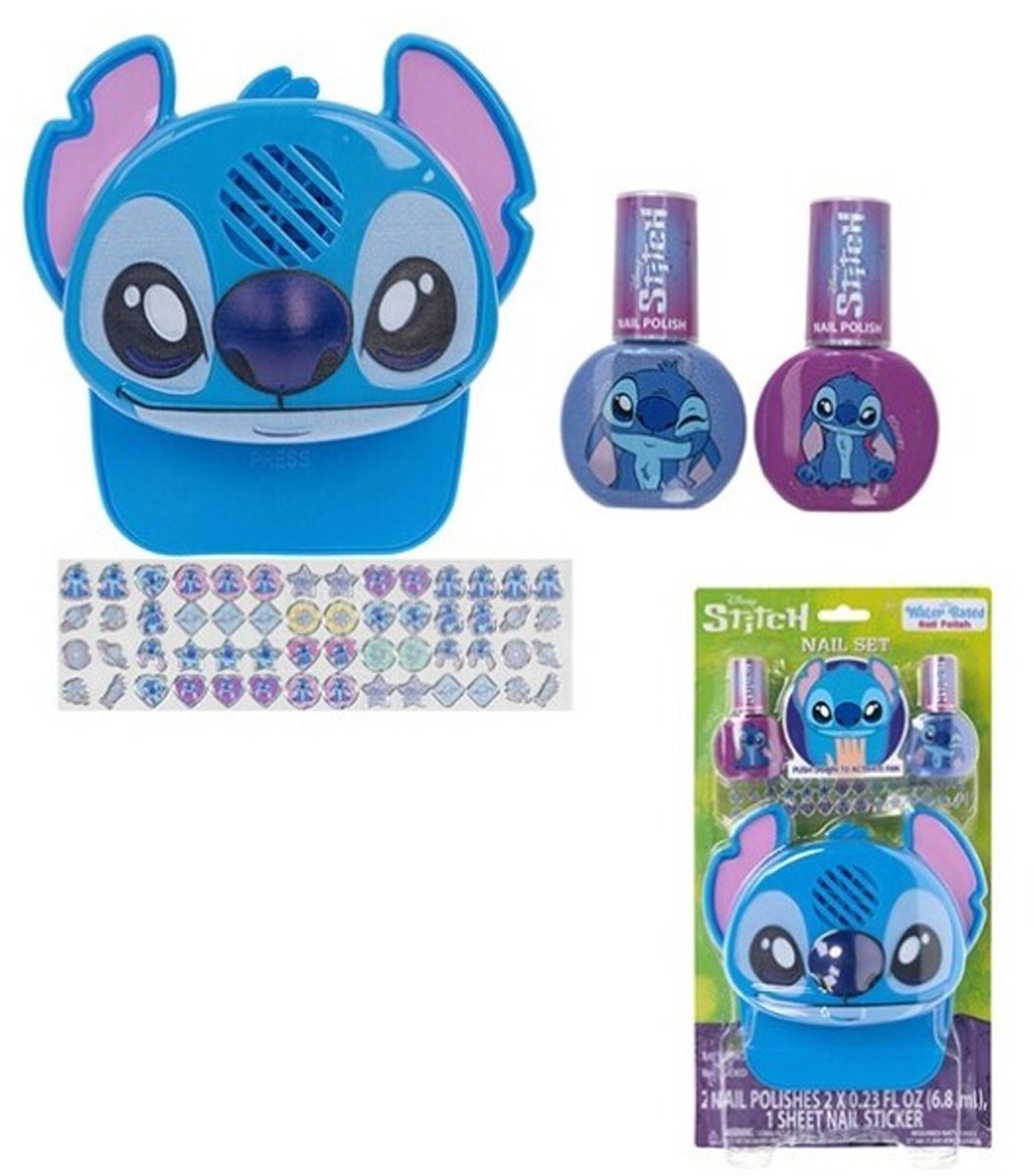 Disney Stitch Nageldroger met 2 Nagellakken & Stickers – Blauw en Paars – Kinder Nagelstudio Set – Nagellak – Leuk Cadeau voor Sinterklaas & Kerst