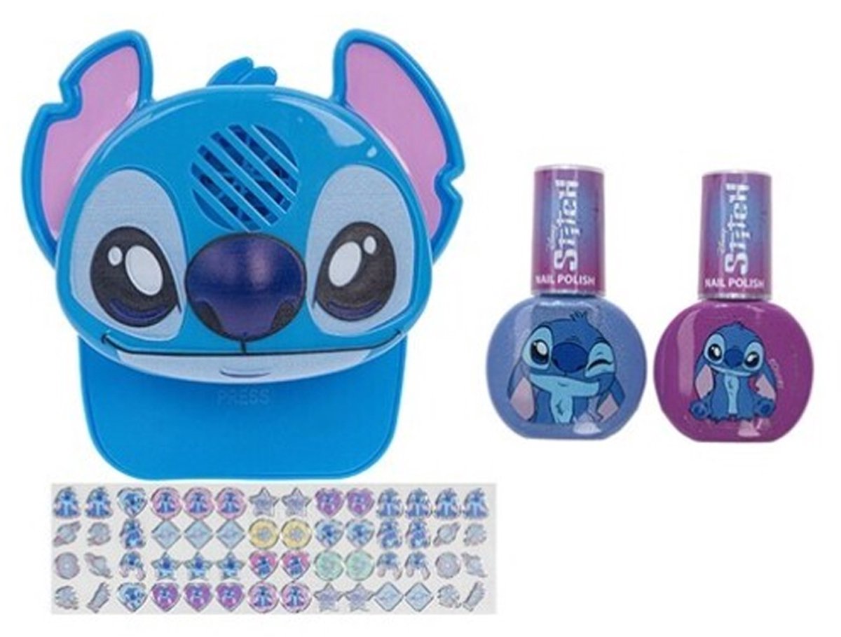 Disney Stitch Nageldroger met 2 Nagellakken & Stickers – Blauw en Paars – Kinder Nagelstudio Set – Nagellak – Leuk Cadeau voor Sinterklaas & Kerst
