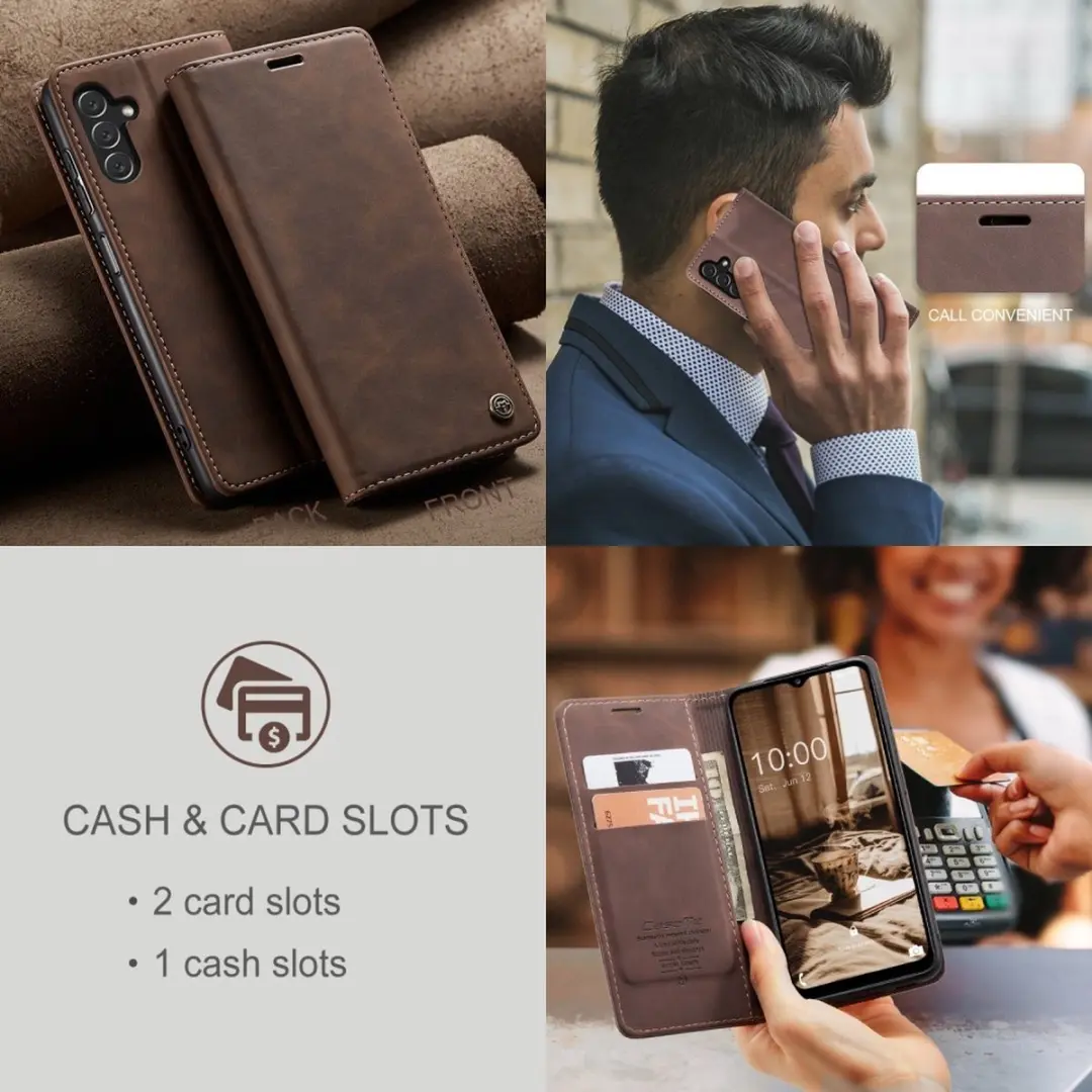Caseme 013 Book Case Hoesje Samsung Galaxy A14 - Donkerbruin - afbeelding 6 van 6