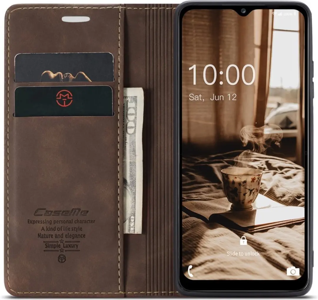 Caseme 013 Book Case Hoesje Samsung Galaxy A14 - Donkerbruin