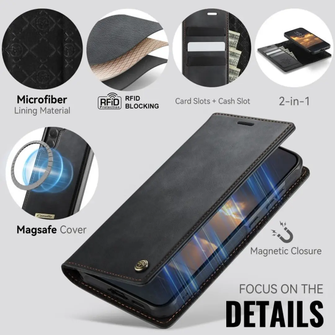 Caseme Luxe 2-in-1 Portemonneehoes Backcover Galaxy S25 FE - Zwart
