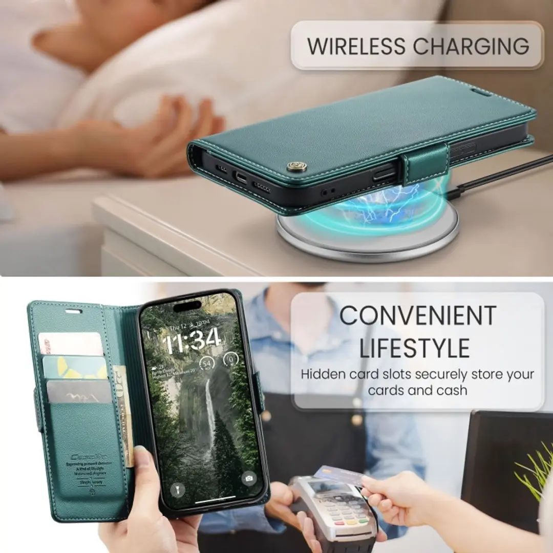 Caseme Wallet Case iPhone 17 - Groen - RFID Bescherming