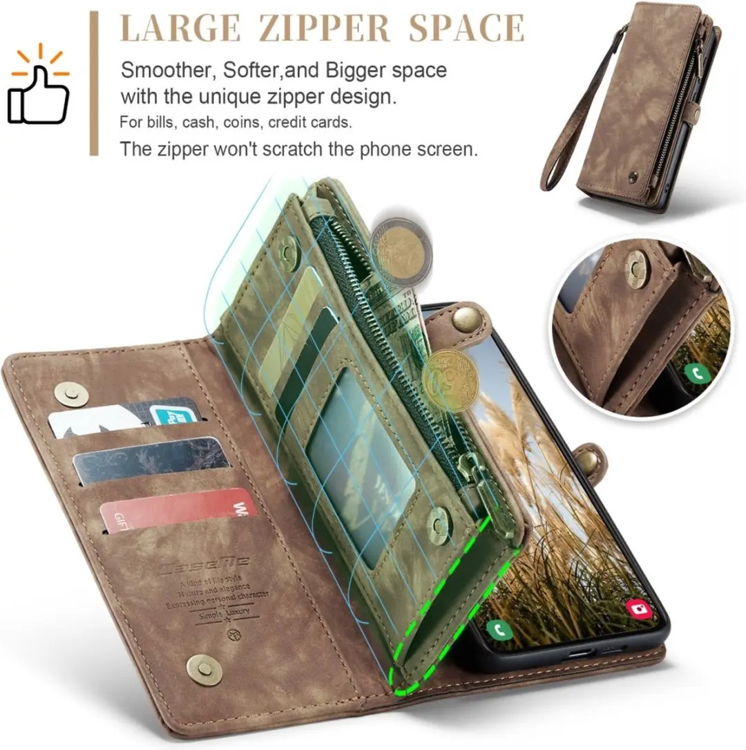Caseme 008 Hoesje Samsung Galaxy S25 Plus - 2-in-1 Book Case - 8 Pasjes - Bruin