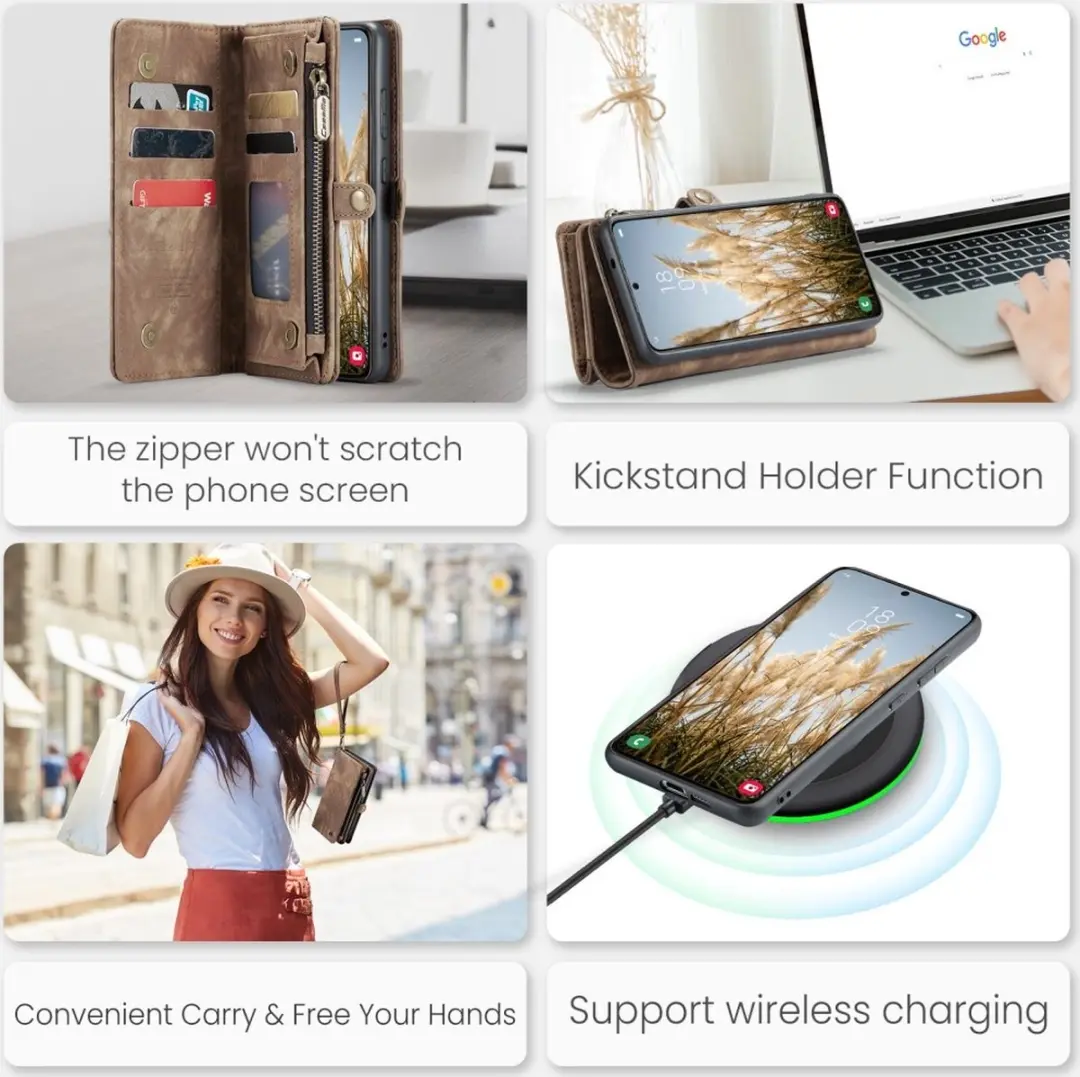 Caseme 008 Hoesje Samsung Galaxy S25 Plus - 2-in-1 Book Case - 8 Pasjes - Bruin