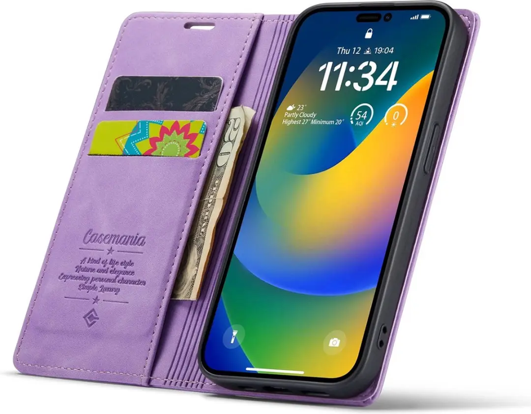 Caseme iPhone 14 Pro Max Bookcase Hoesje - Paars - 3 Pasjes