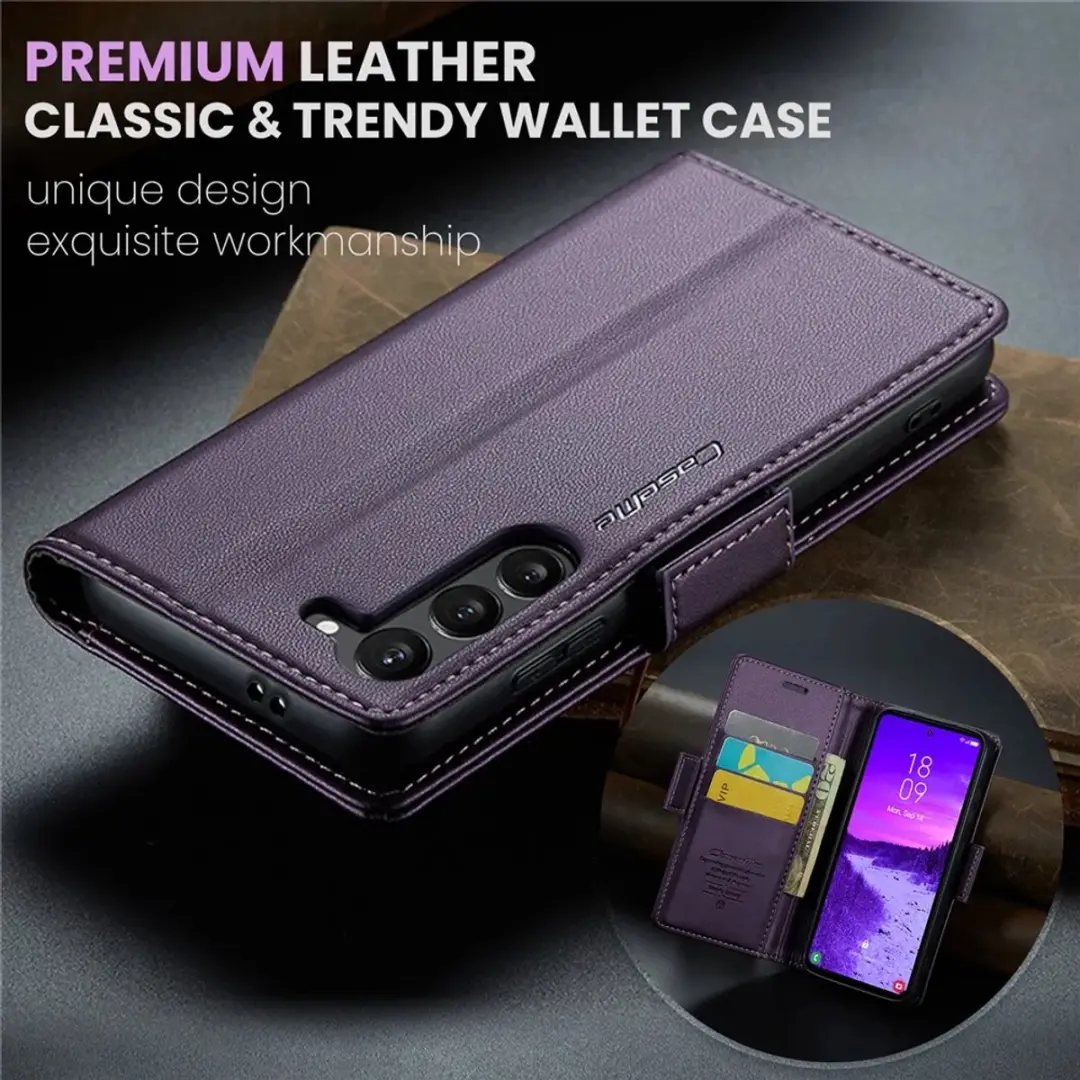 Caseme Litchi Texture Book Wallet Hoesje Samsung Galaxy S25 - 3 Pasjes - Paars