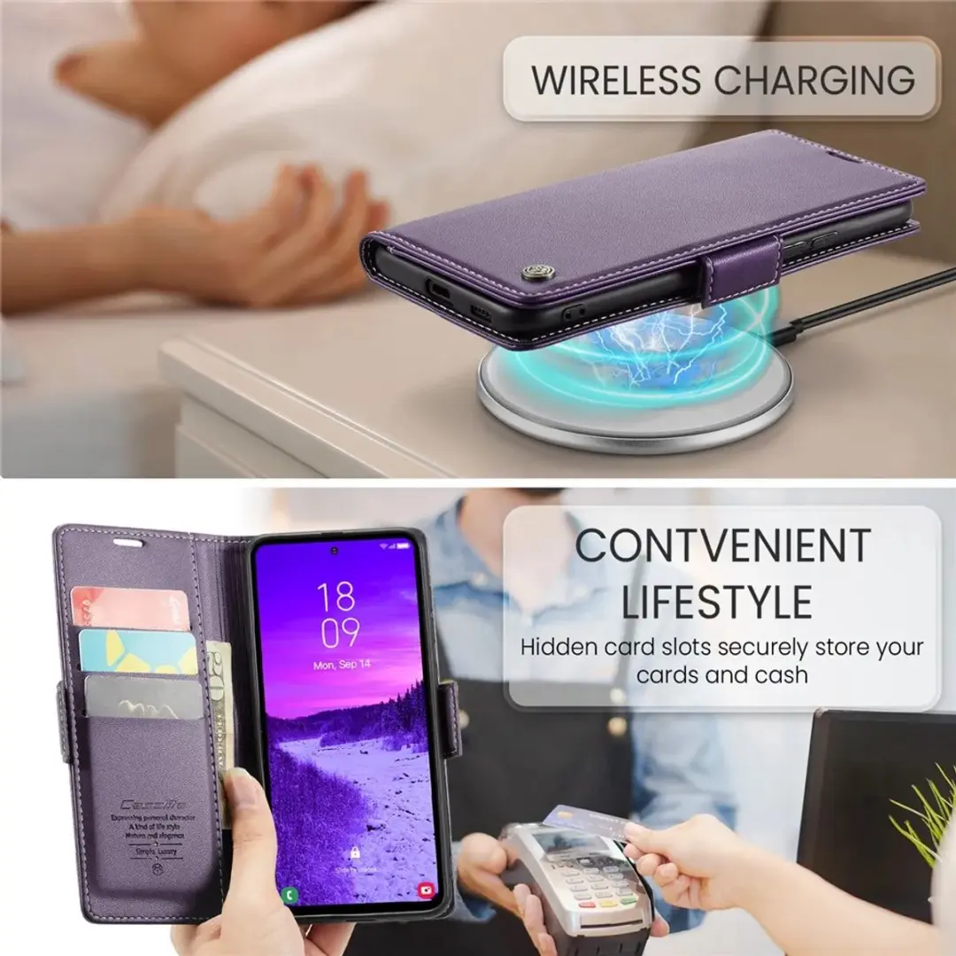 Caseme Litchi Texture Book Wallet Hoesje Samsung Galaxy S25 - 3 Pasjes - Paars