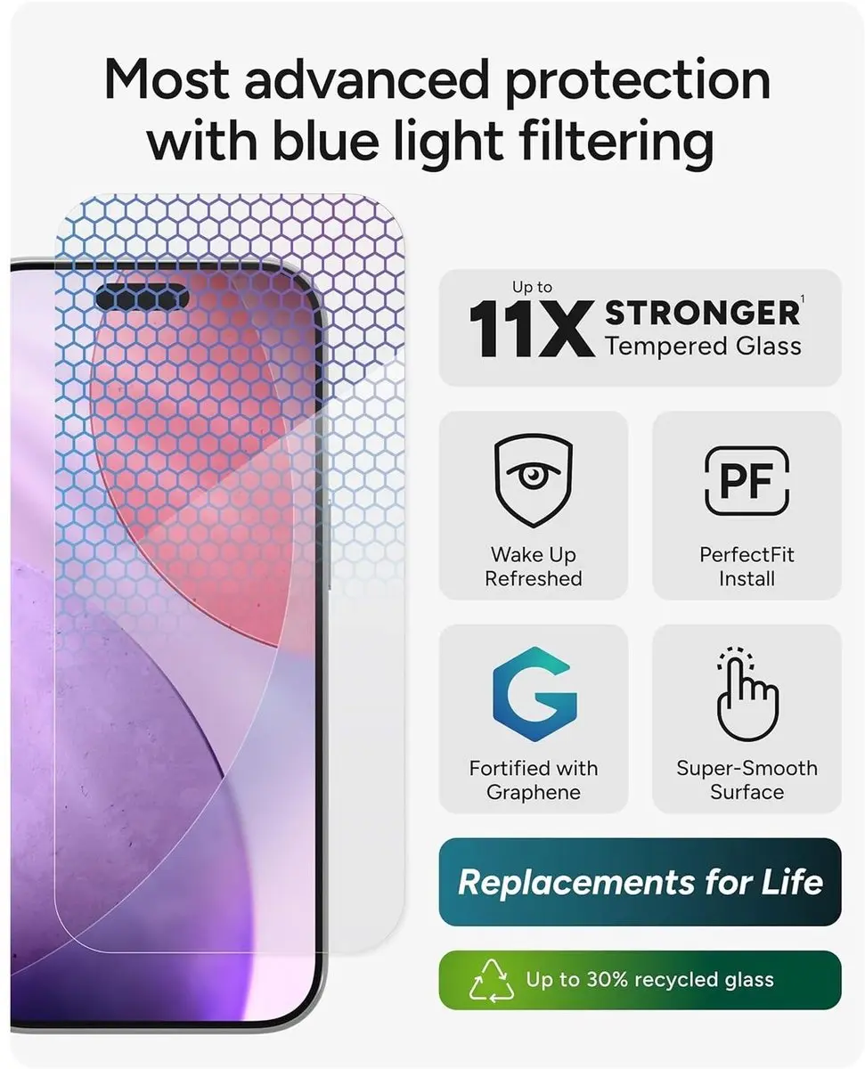 ZAGG InvisibleShield Glass XTR5 iPhone 17 Pro - Blauw Lichtfilter - afbeelding 6 van 6