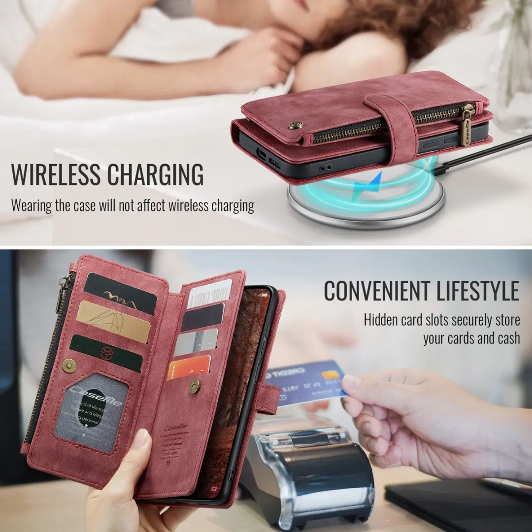Caseme Samsung Galaxy S26 PU Portemonneehoesje - Rood - 10 Pasjes
