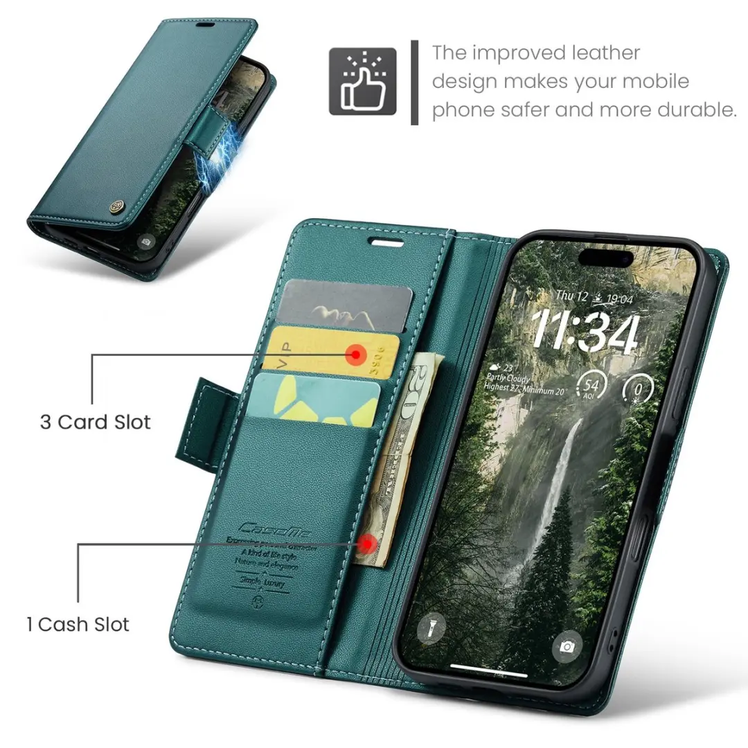 CaseMe 023 Wallet Book Hoesje iPhone 17 - Groen - afbeelding 6 van 6