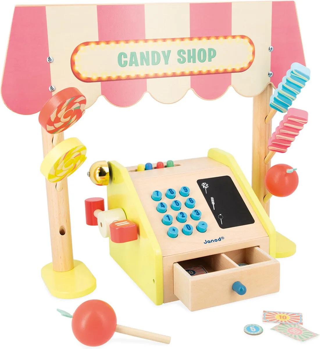 Janod Applepop Snoepwinkel - 1 Kassa met schoolbord - 33 accessoires - afbeelding 6 van 6