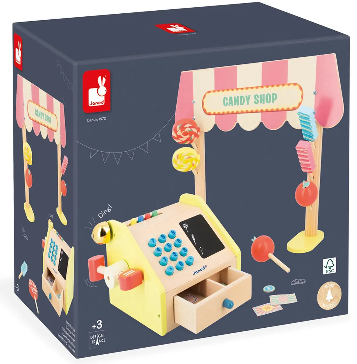 Janod Applepop Snoepwinkel - 1 Kassa met schoolbord - 33 accessoires