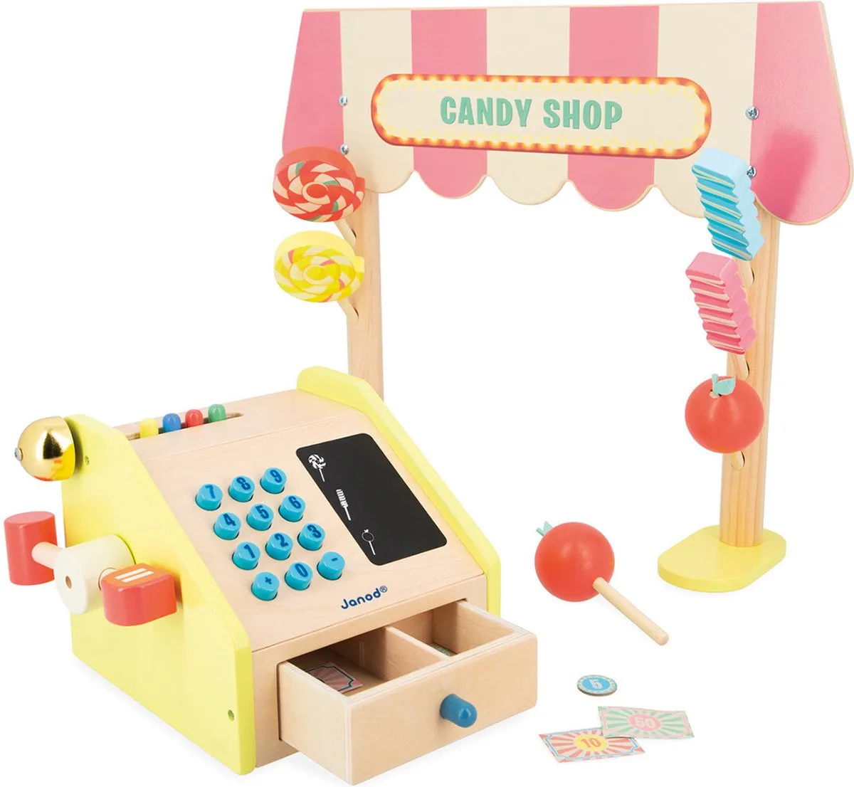 Janod Applepop Snoepwinkel - 1 Kassa met schoolbord - 33 accessoires