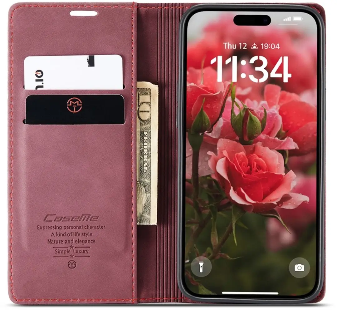 Caseme 013 Book Case iPhone 16 Hoesje - 2 Pasjes - Bordeaux