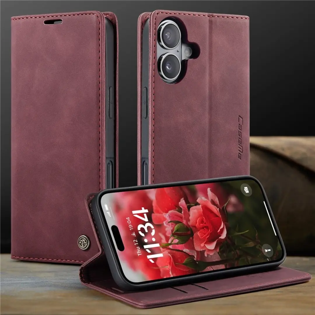Caseme 013 Book Case iPhone 16 Hoesje - 2 Pasjes - Bordeaux