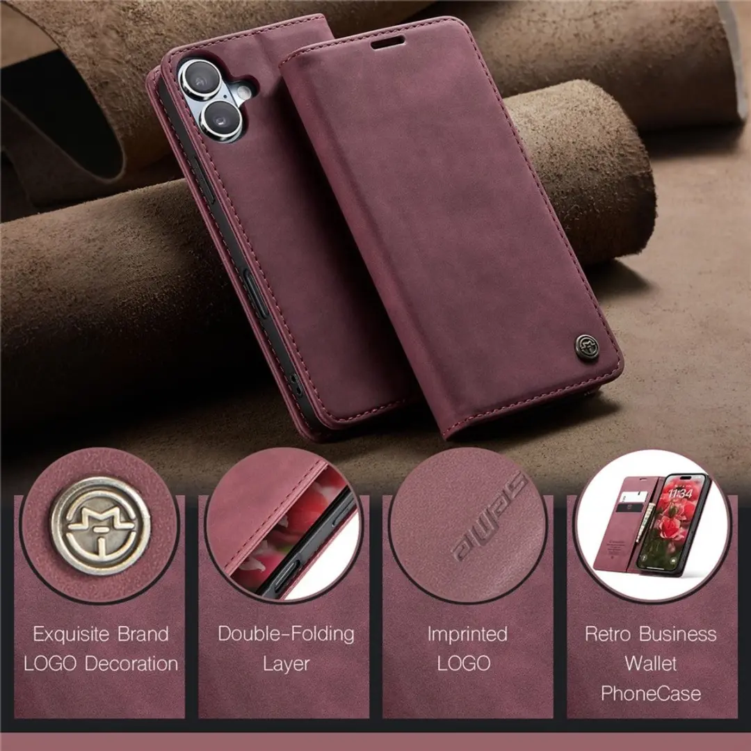 Caseme 013 Book Case iPhone 16 Hoesje - 2 Pasjes - Bordeaux