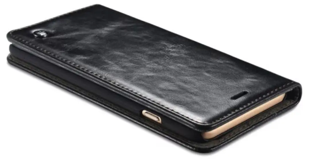 Caseme Oil Wallet Lederen Cover iPhone 6/6s - Bookcase Zwart