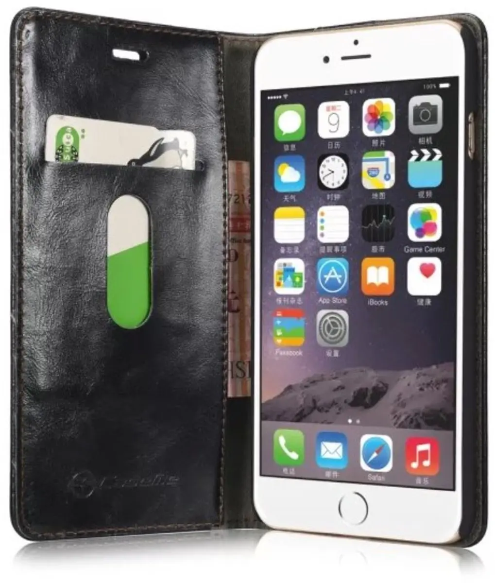 Caseme Oil Wallet Lederen Cover iPhone 6/6s - Bookcase Zwart