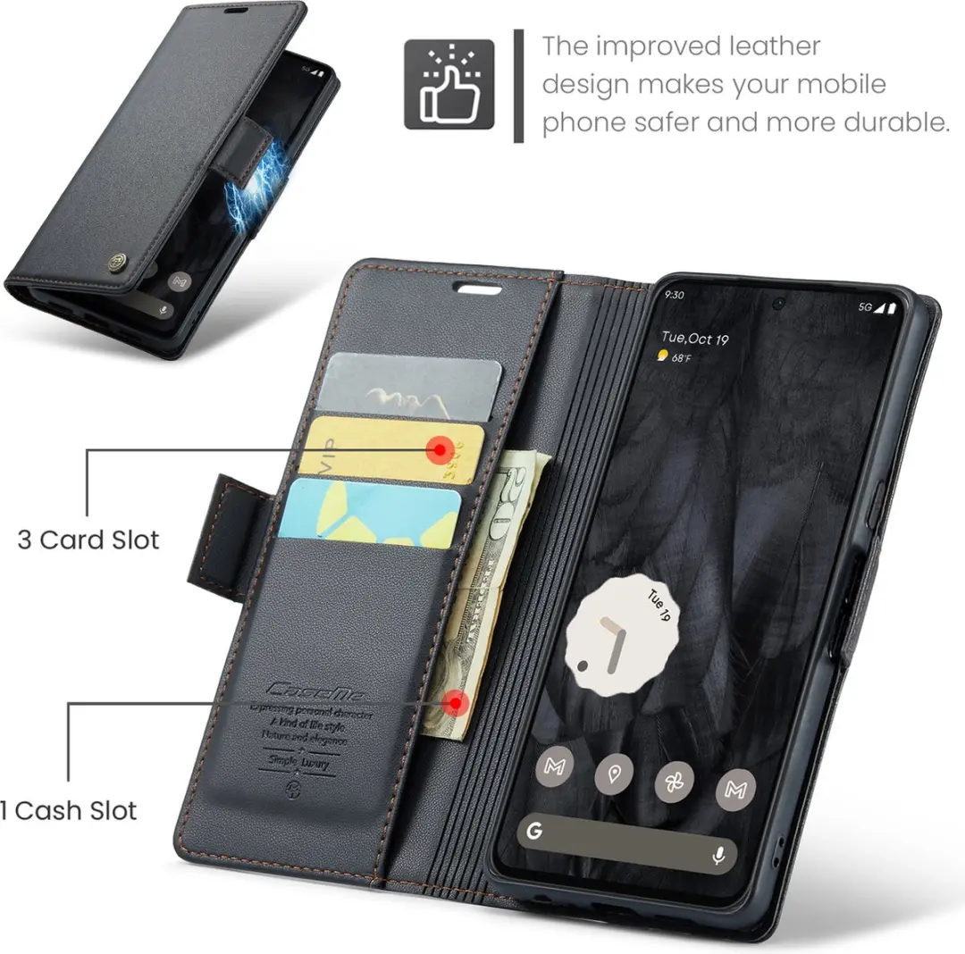 Caseme Wallet Case Google Pixel 8 Pro - RFID & Magneetsluiting - Zwart - afbeelding 6 van 6