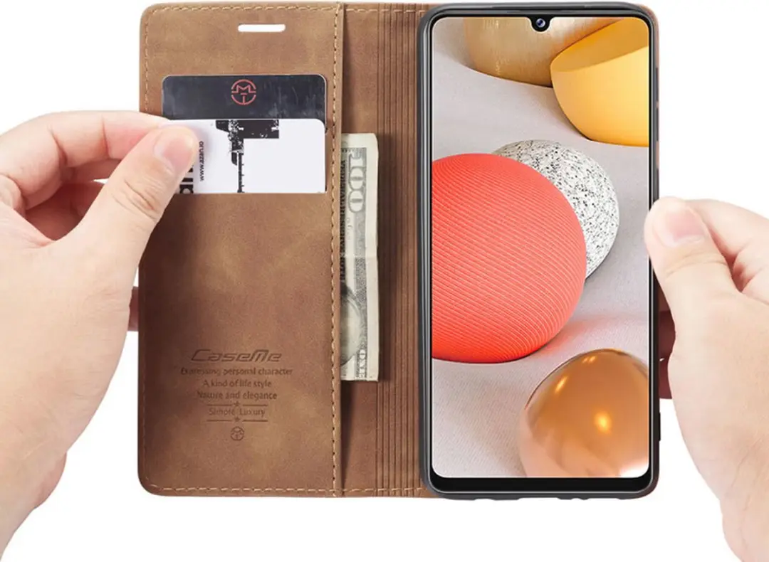 Caseme Hoesje Samsung Galaxy A42 5G Wallet Book - Magneetsluiting - Licht Bruin A426-21