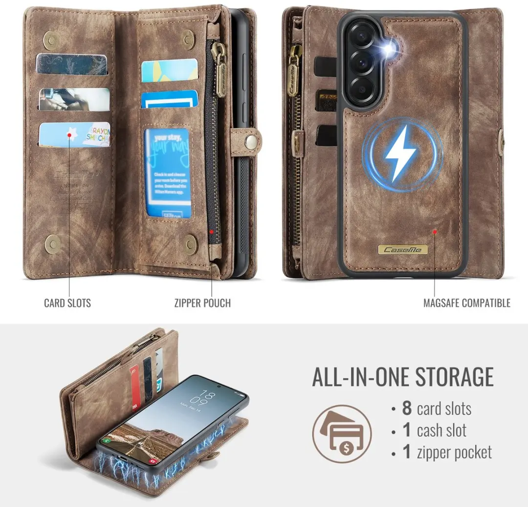 Caseme 008 Hoesje Samsung Galaxy A37 - 2-in-1 Book Case & Portemonnee - Bruin