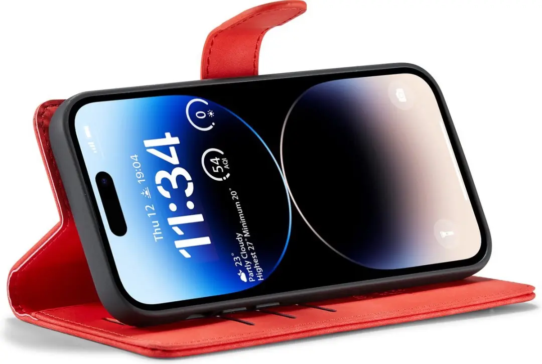 Caseme iPhone 15 Bookcase Hoesje - Effen Rood - 4 Pasjes