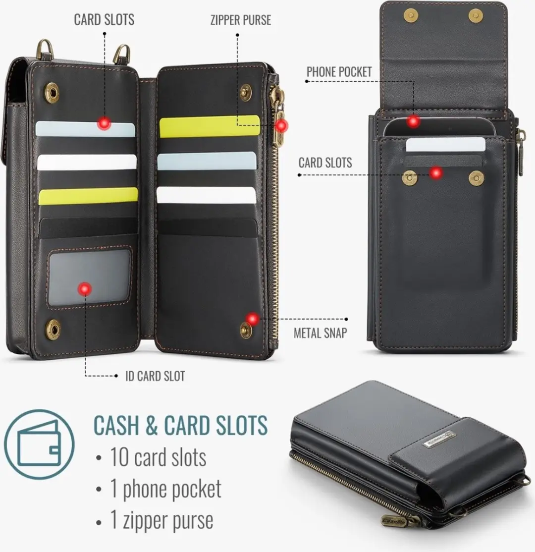 Caseme Me50 Crossbody Telefoontasje - 10 Pasjes - Zwart