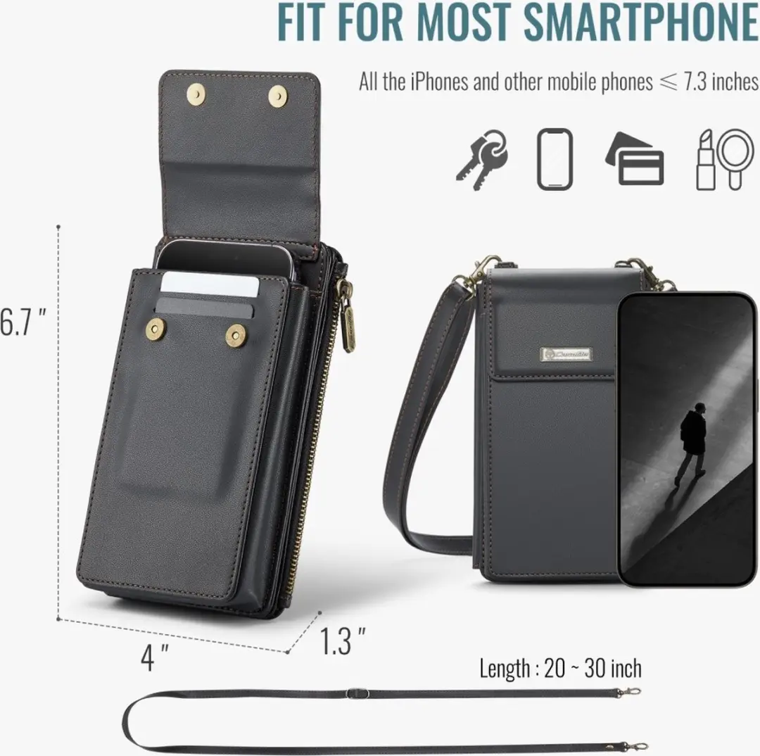 Caseme Me50 Crossbody Telefoontasje - 10 Pasjes - Zwart