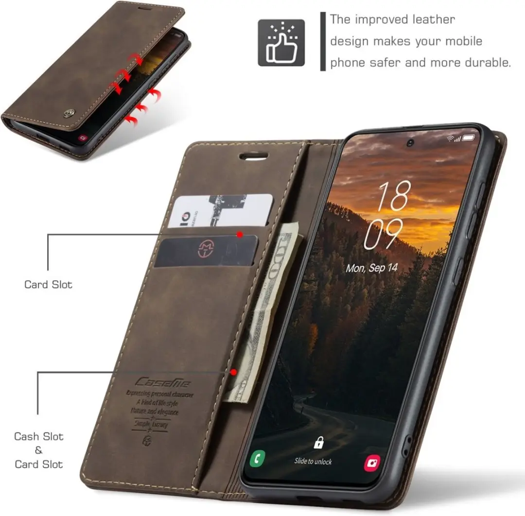 Caseme 013 Book Case Hoesje - Samsung Galaxy S25 Plus - Donkerbruin - afbeelding 6 van 6