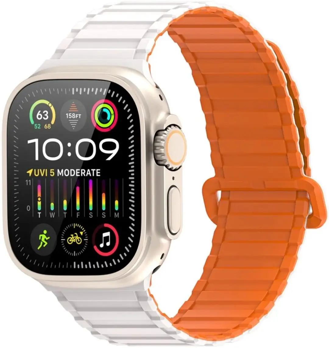 Dux Ducis Apple Watch Bandje - Siliconen Magneetsluiting Wit/Oranje