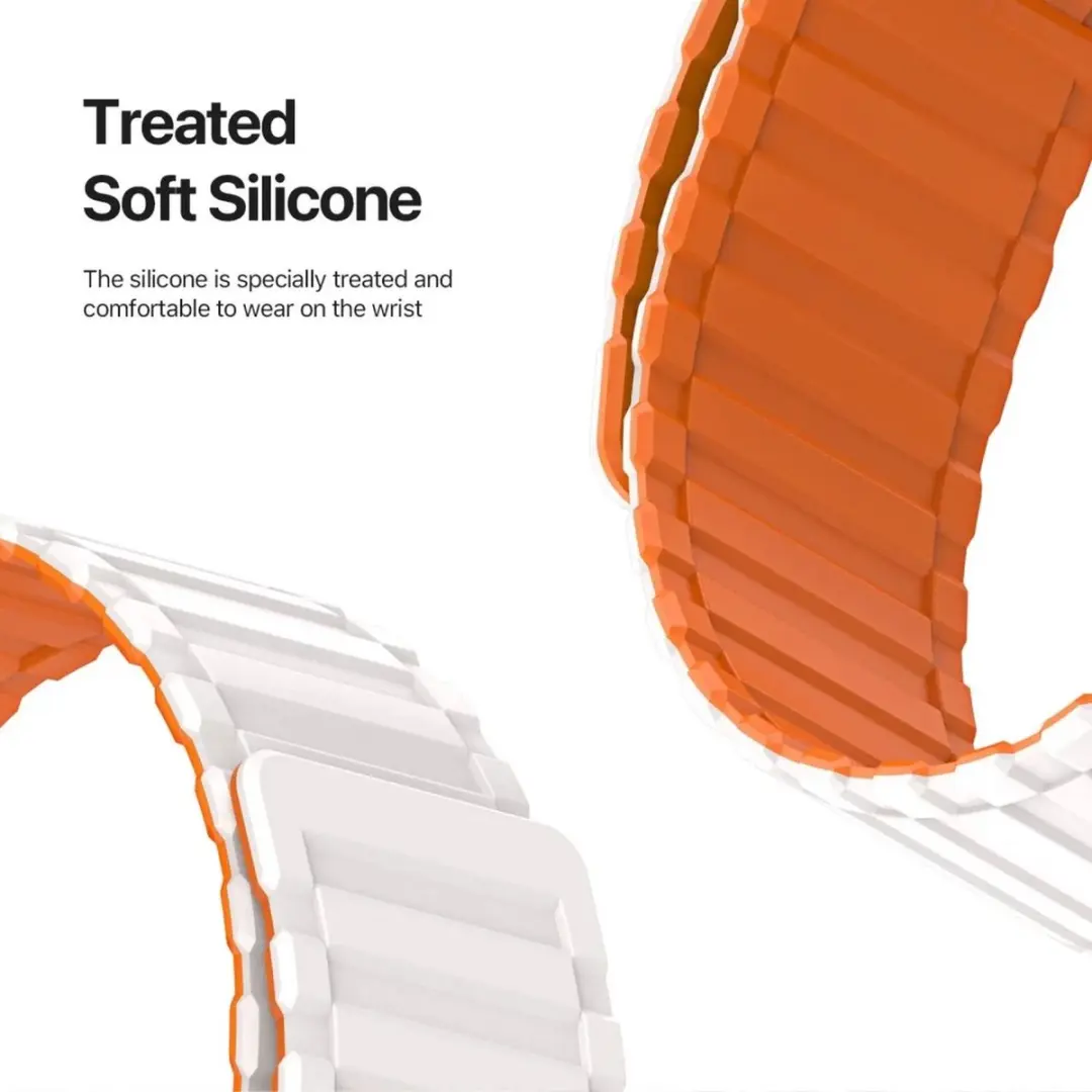 Dux Ducis Apple Watch Bandje - Siliconen Magneetsluiting Wit/Oranje - afbeelding 6 van 6