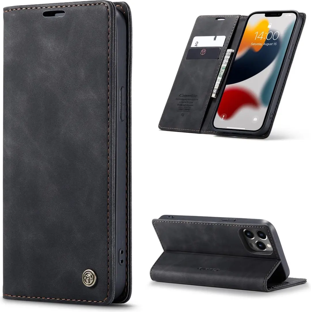 Caseme Luxe Bookcase Apple iPhone 13 Pro Max - 6 Stuks - Zwart