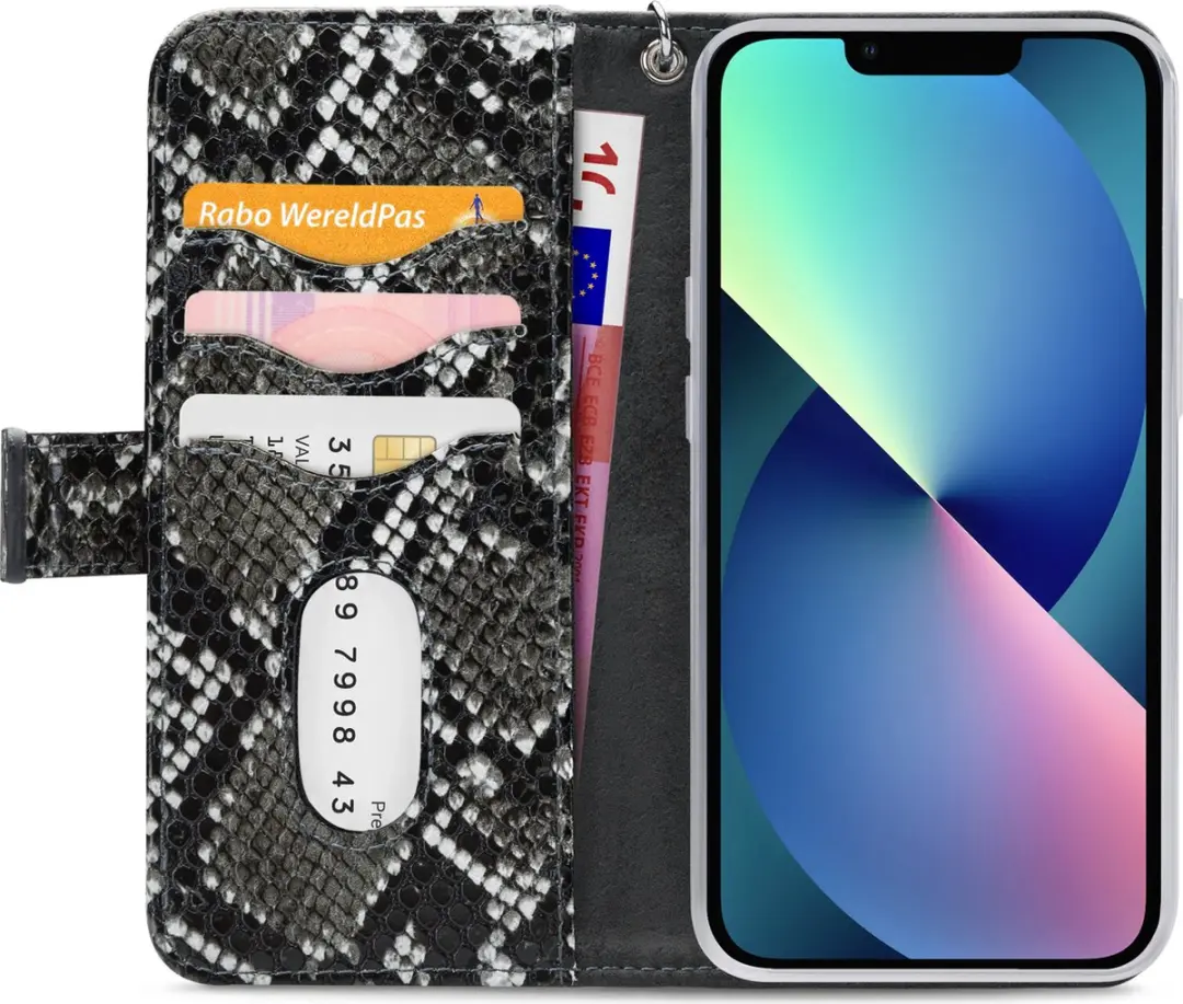 Mobilize iPhone 13 Mini Clutch Case - Slangenprint Zwart - 4 Pasjes