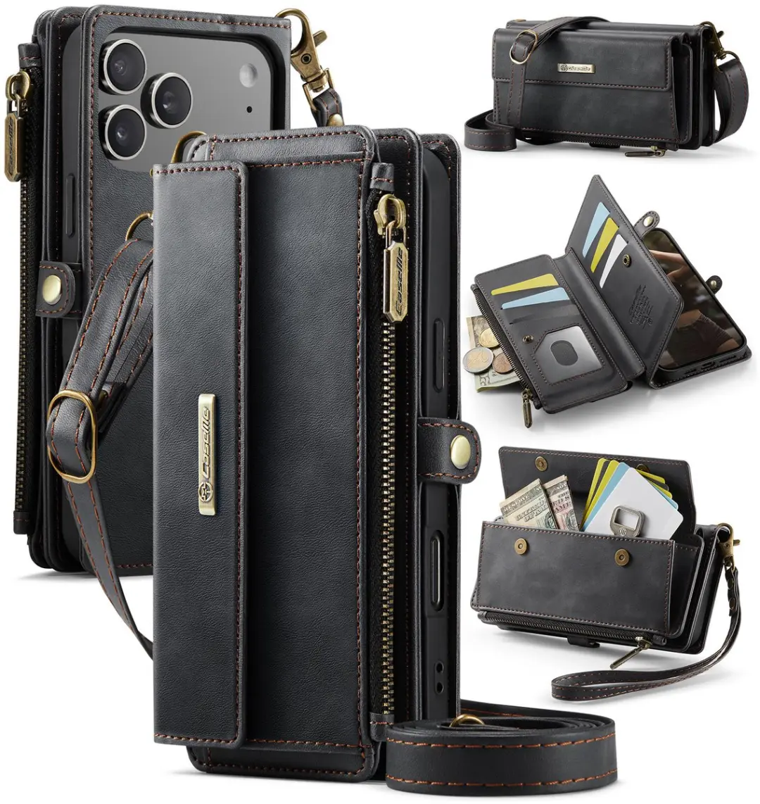 Caseme iPhone 17 Pro Max Hoesje Portemonnee - 9 Pasjes - Zwart