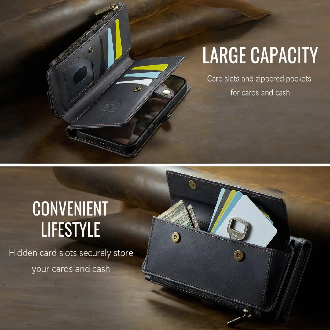 Caseme iPhone 17 Pro Max Hoesje Portemonnee - 9 Pasjes - Zwart