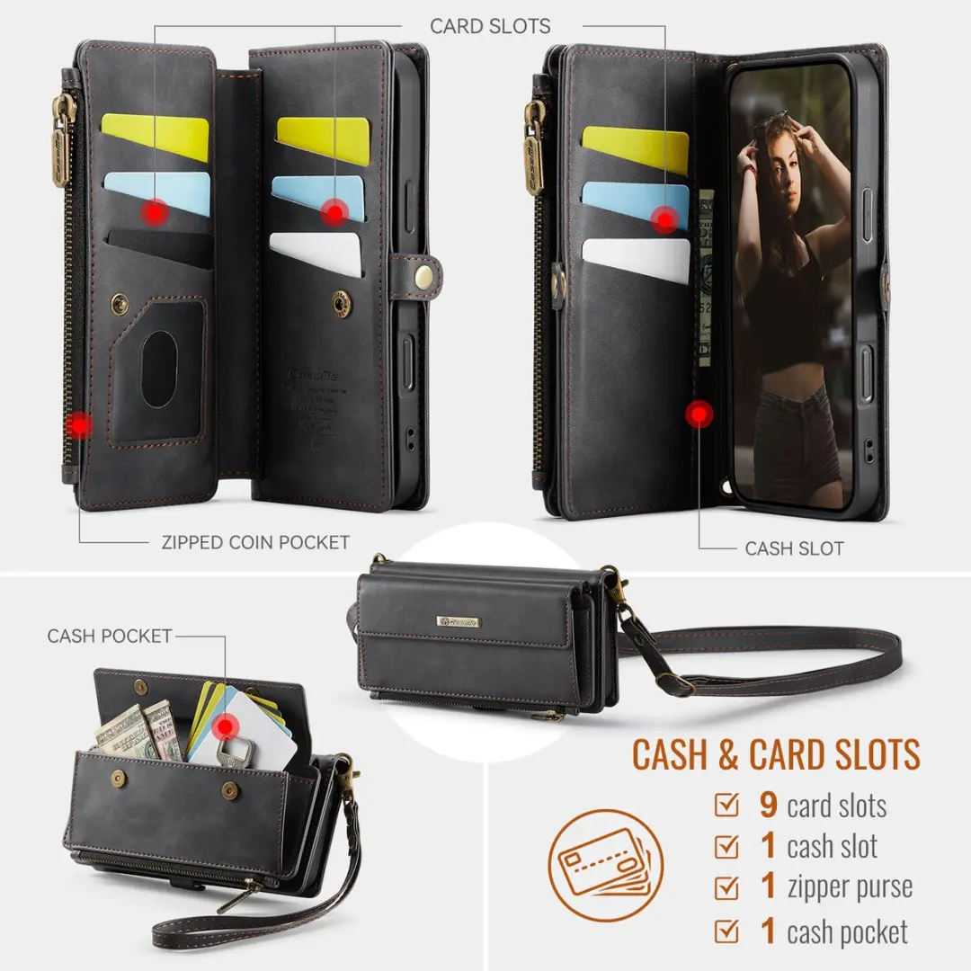 Caseme iPhone 17 Pro Max Hoesje Portemonnee - 9 Pasjes - Zwart - afbeelding 6 van 6