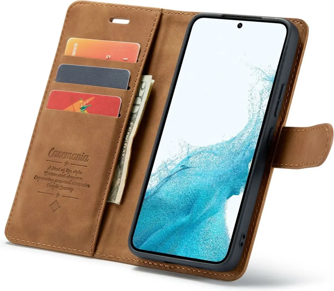 Caseme Bookcase Hoesje Samsung Galaxy S24+ - 4 Stuks - Cognac