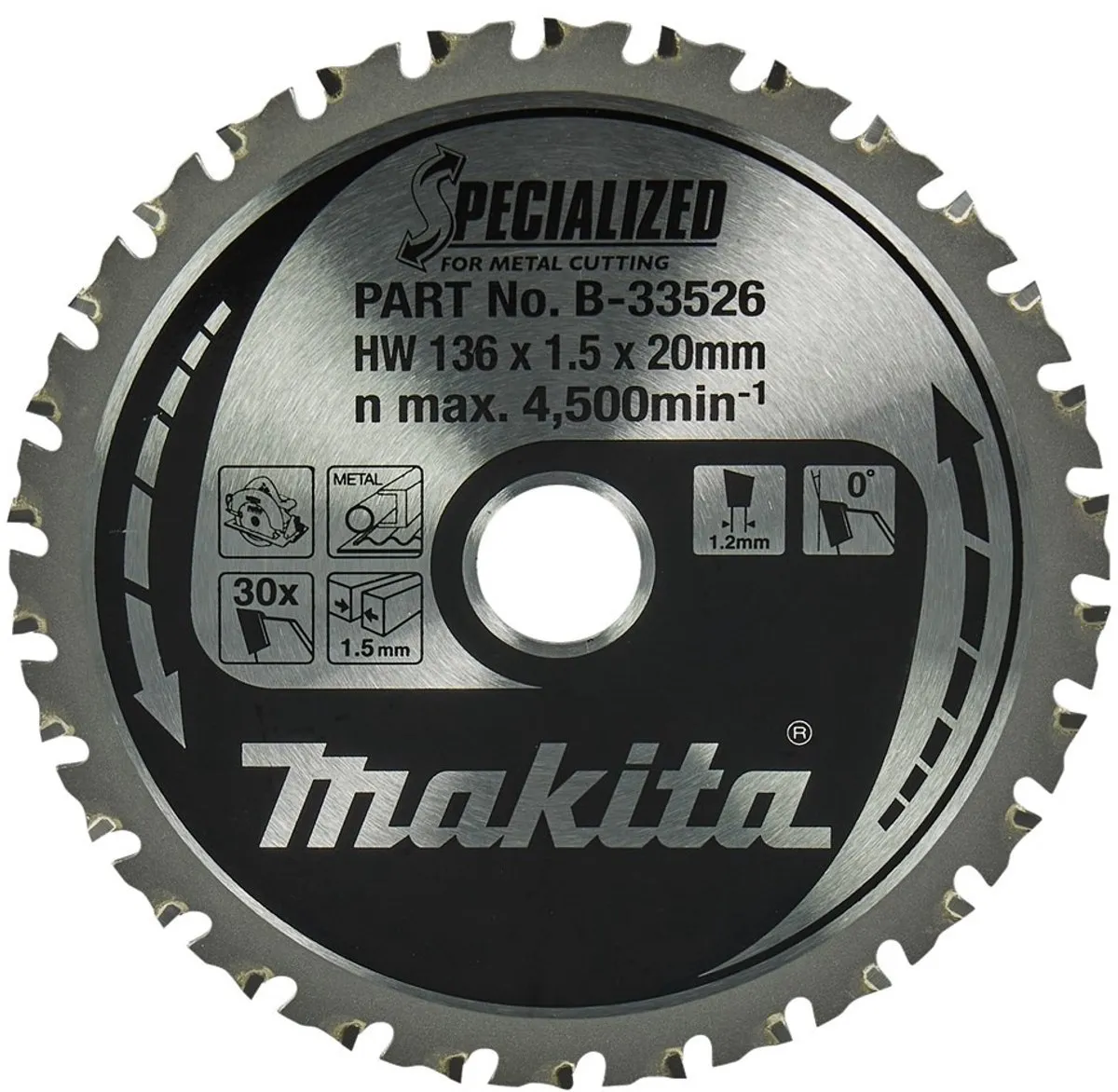 Makita Cirkelzaagblad B-33526 - Ø136mm 30T Zacht Staal