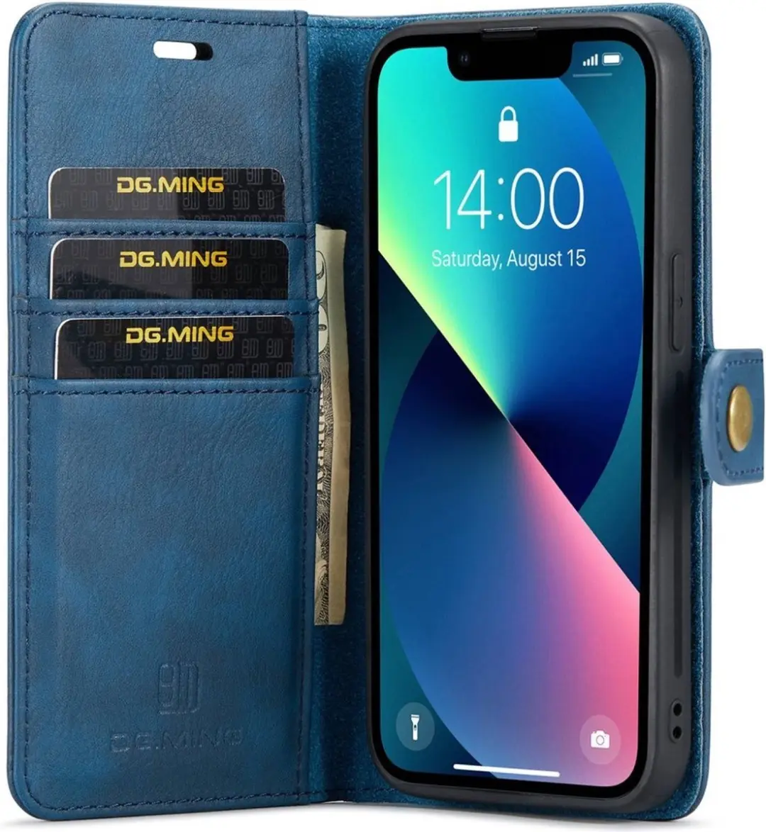 DG.MING iPhone 15 Hoesje Blauw - 2-in-1 Book Case - afbeelding 6 van 6