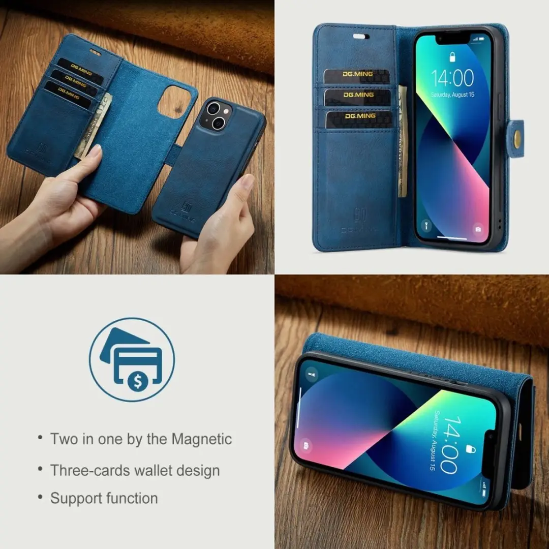 DG.MING iPhone 15 Hoesje Blauw - 2-in-1 Book Case