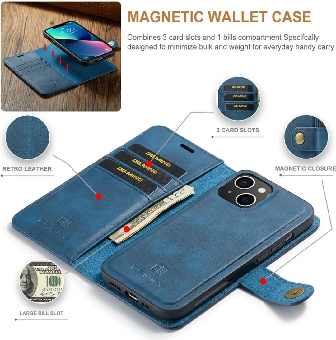 DG.MING iPhone 15 Hoesje Blauw - 2-in-1 Book Case