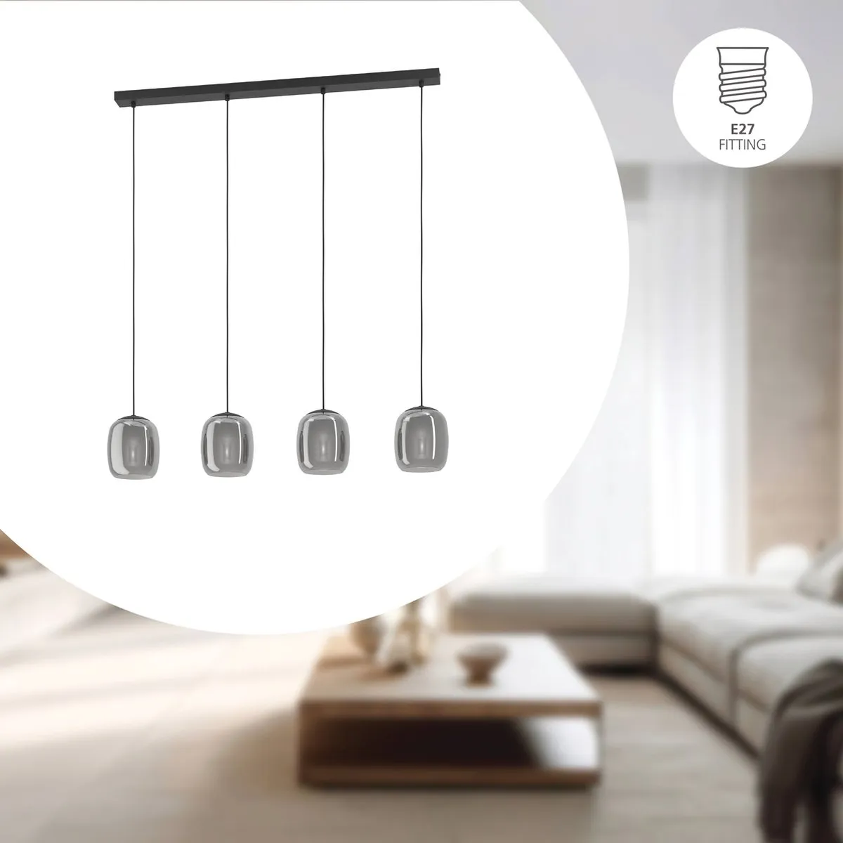 Eglo Ciampino Hanglamp E27 - 5 Lichthoorns - 97,5 cm - Zwart/Grijs