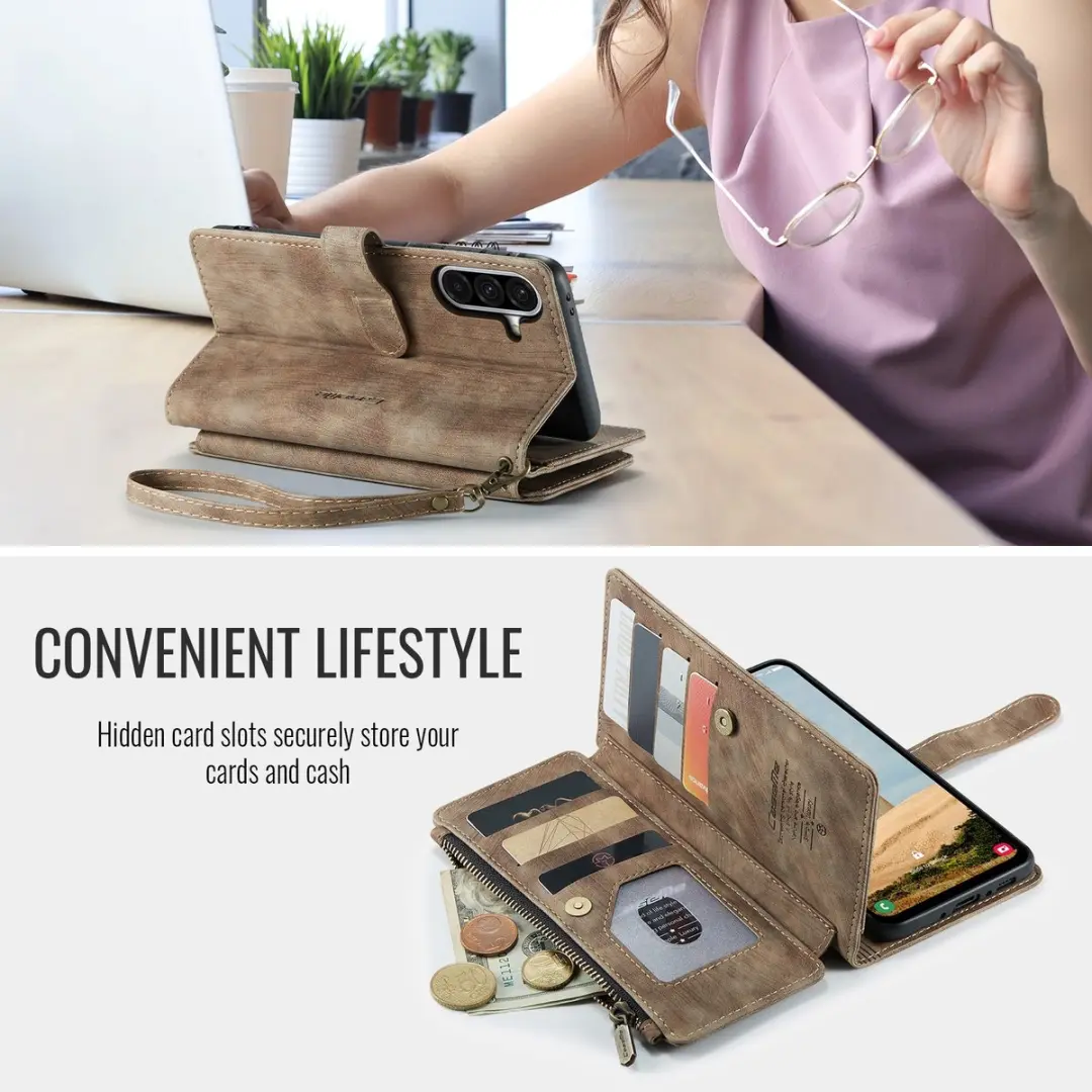 Caseme C30 Book Case Hoesje Samsung Galaxy A17 - 10 Pasjes - Bruin