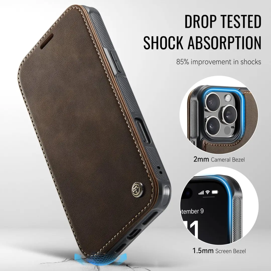 Caseme 053 Slim Book Case iPhone 16 Pro Max - MagSafe - 3 Pasjes - Bruin
