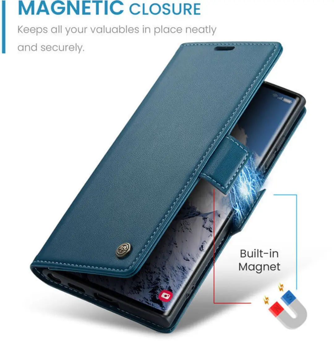 Caseme Wallet Case met Magneetsluiting - Blauw - voor Samsung Galaxy S25 Ultra
