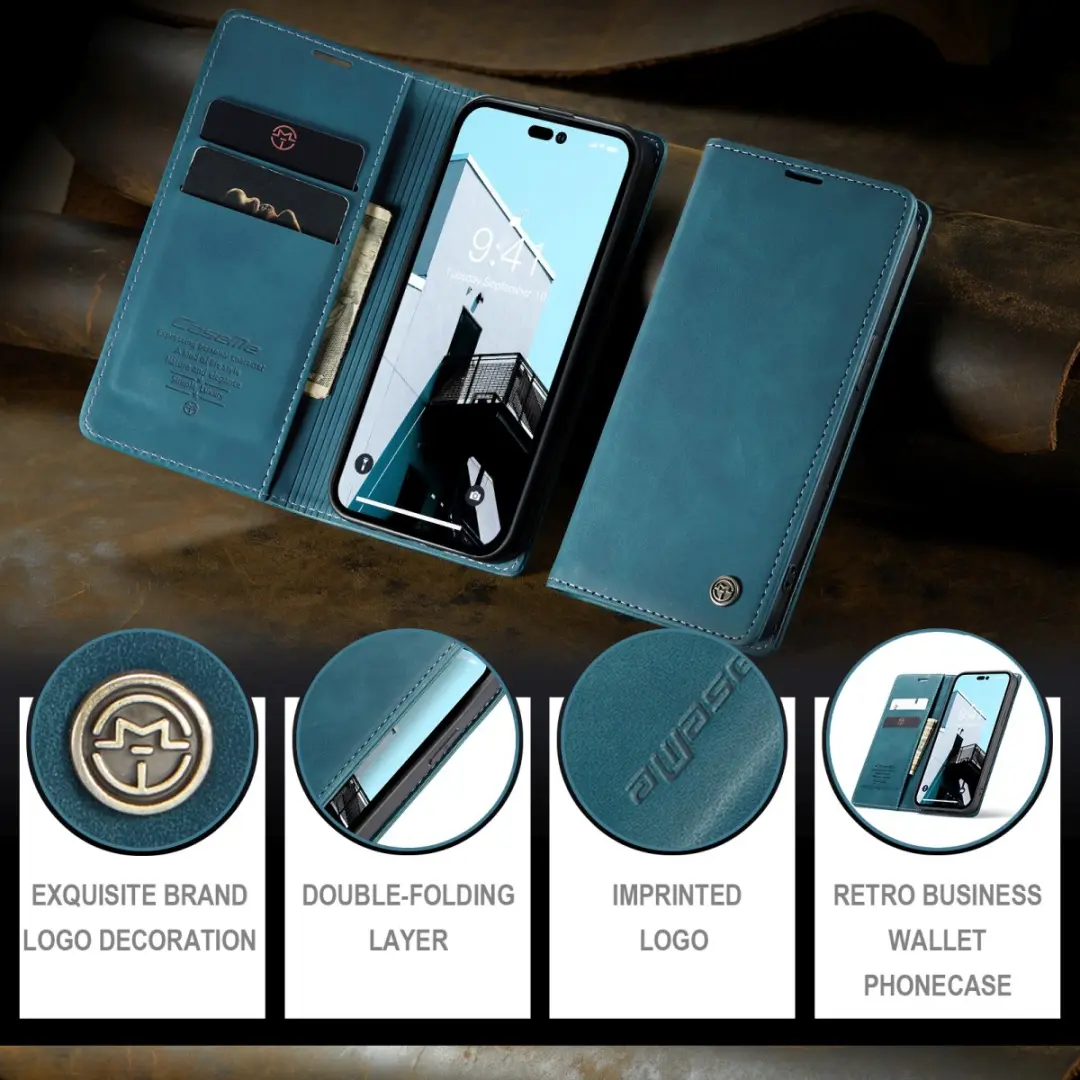 Caseme Retro Wallet Case CSM-39249 - iPhone 15 Pro - Blauw - afbeelding 6 van 6
