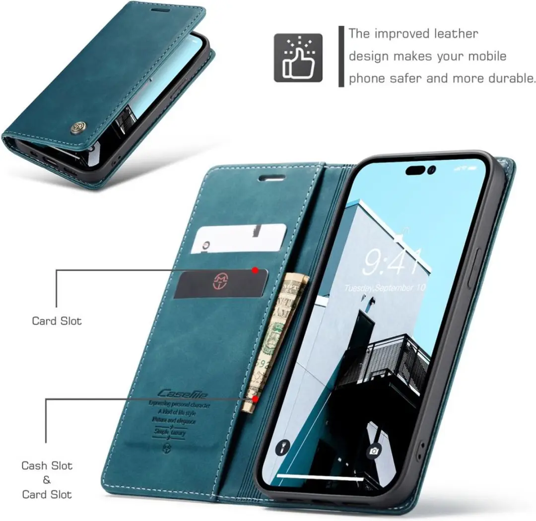 Caseme Retro Wallet Case CSM-39249 - iPhone 15 Pro - Blauw